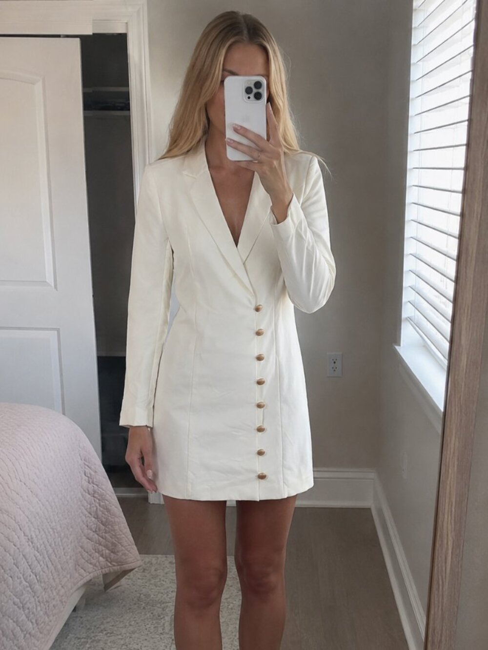 SHEIN White Asymmetric Double-Breasted Blazer Dress | Size M | New | Gold Button